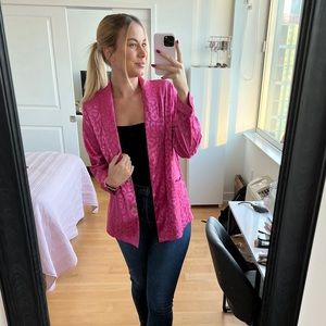 Satin Cheetah Print Blazer | Size Small | Pink